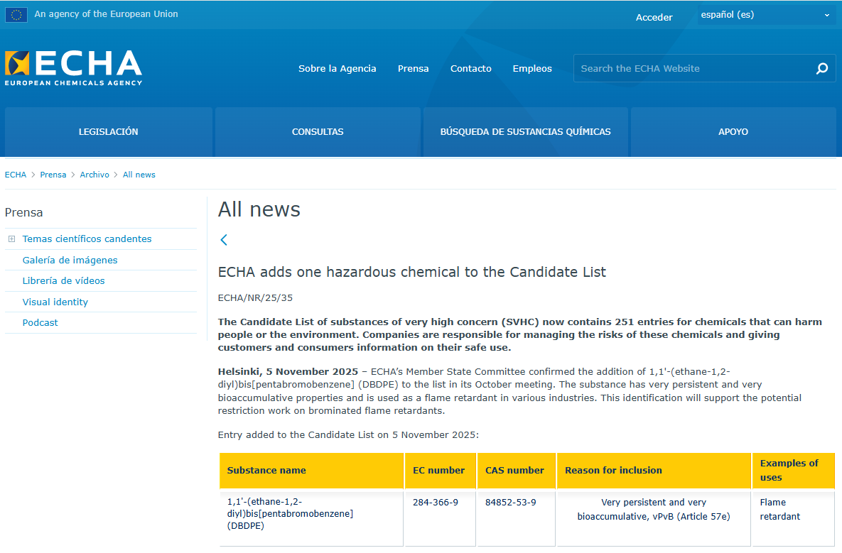 重磅！欧盟SVHC候选物质清单更新至251项